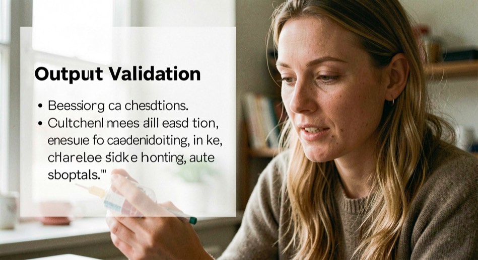 Supporting example showing output validation alongside contextual notes
